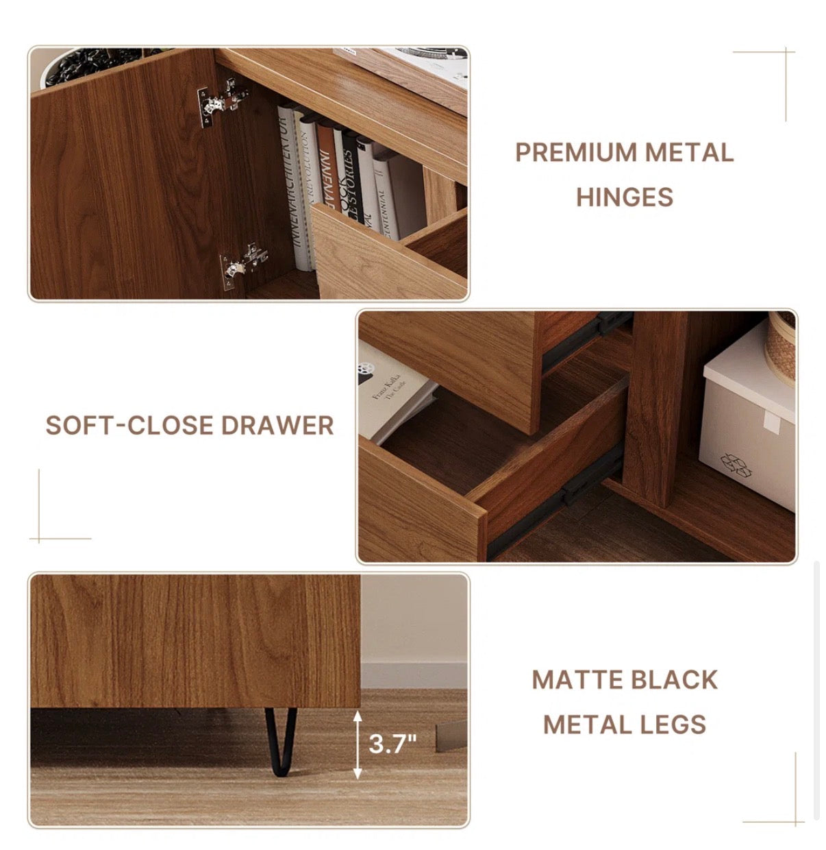 Media Console - 71” Walnut Wood Mid-Century Modern TV stand (some damage see all photos)