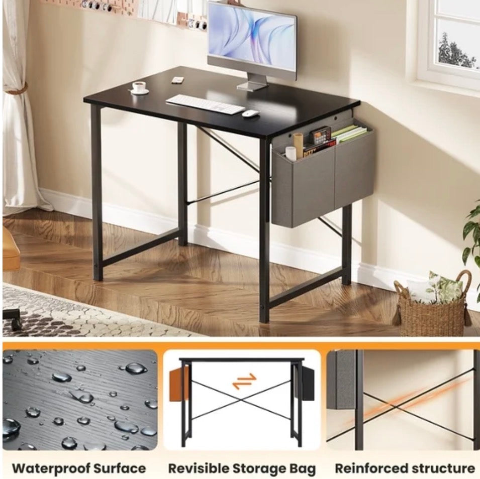 Desk - CONCETTA 31 Inch Computer Writing Desk with Storage Bag, Steel Frame for Home Office Study, Black