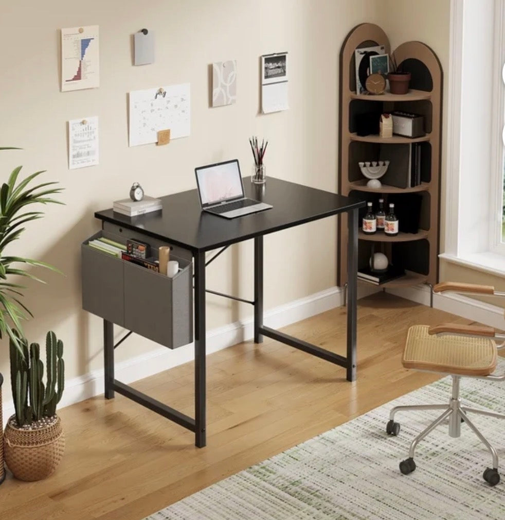 Desk - CONCETTA 31 Inch Computer Writing Desk with Storage Bag, Steel Frame for Home Office Study, Black