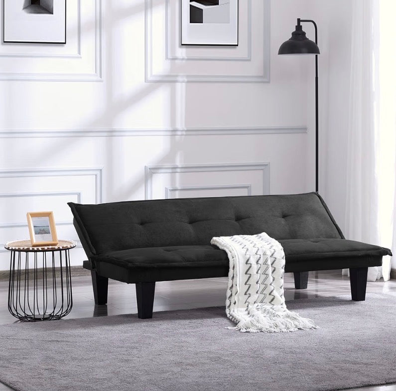 Sofa - KELRIA Convertible Folding Sofa Bed, Modern Futon Upholstered Couch Backrest, 3 Angles Adjustable Back, Black