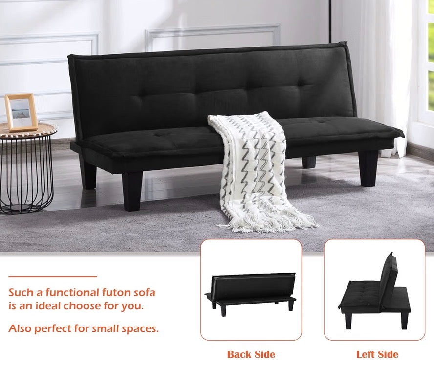 Sofa - KELRIA Convertible Folding Sofa Bed, Modern Futon Upholstered Couch Backrest, 3 Angles Adjustable Back, Black