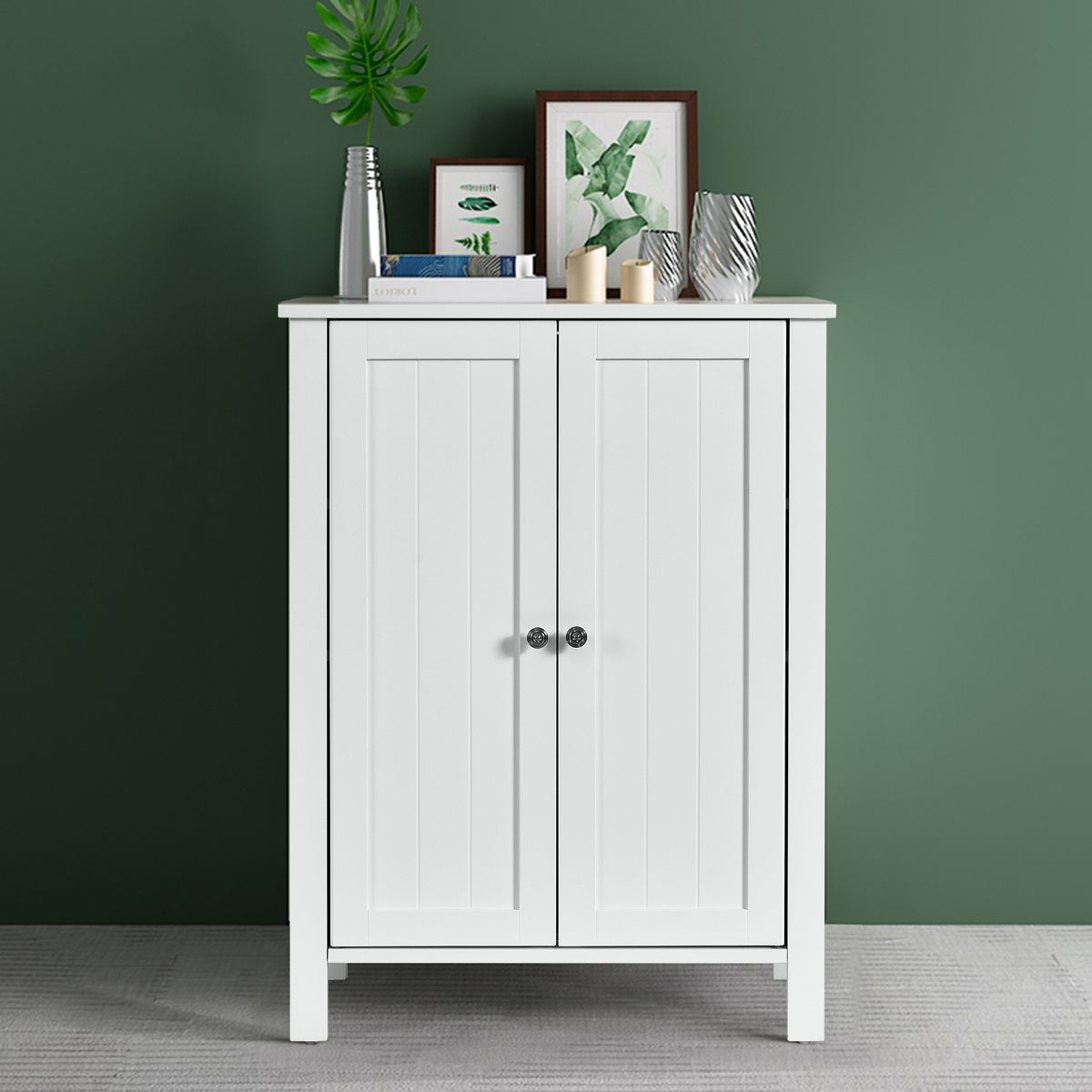 Cabinet - Costway 2-Door Bathroom Floor Storage Cabinet Space Saver Organizer White ( see all photos)