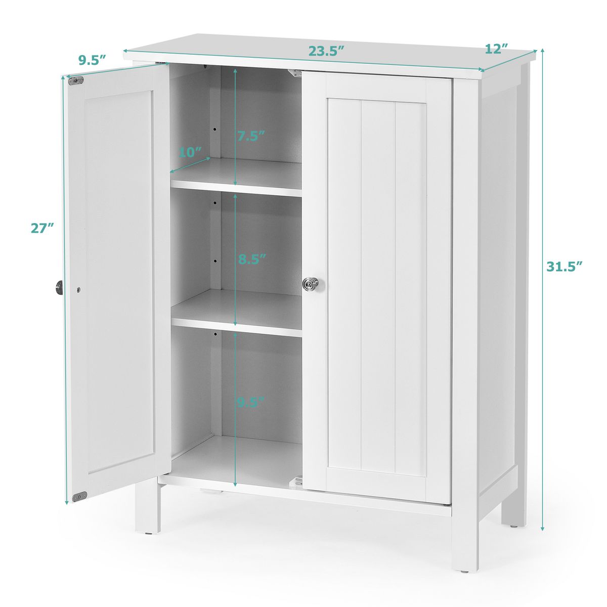 Cabinet - Costway 2-Door Bathroom Floor Storage Cabinet Space Saver Organizer White ( see all photos)