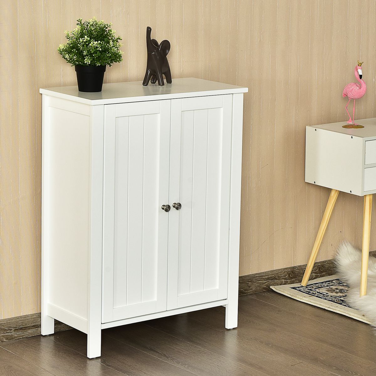 Cabinet - Costway 2-Door Bathroom Floor Storage Cabinet Space Saver Organizer White ( see all photos)