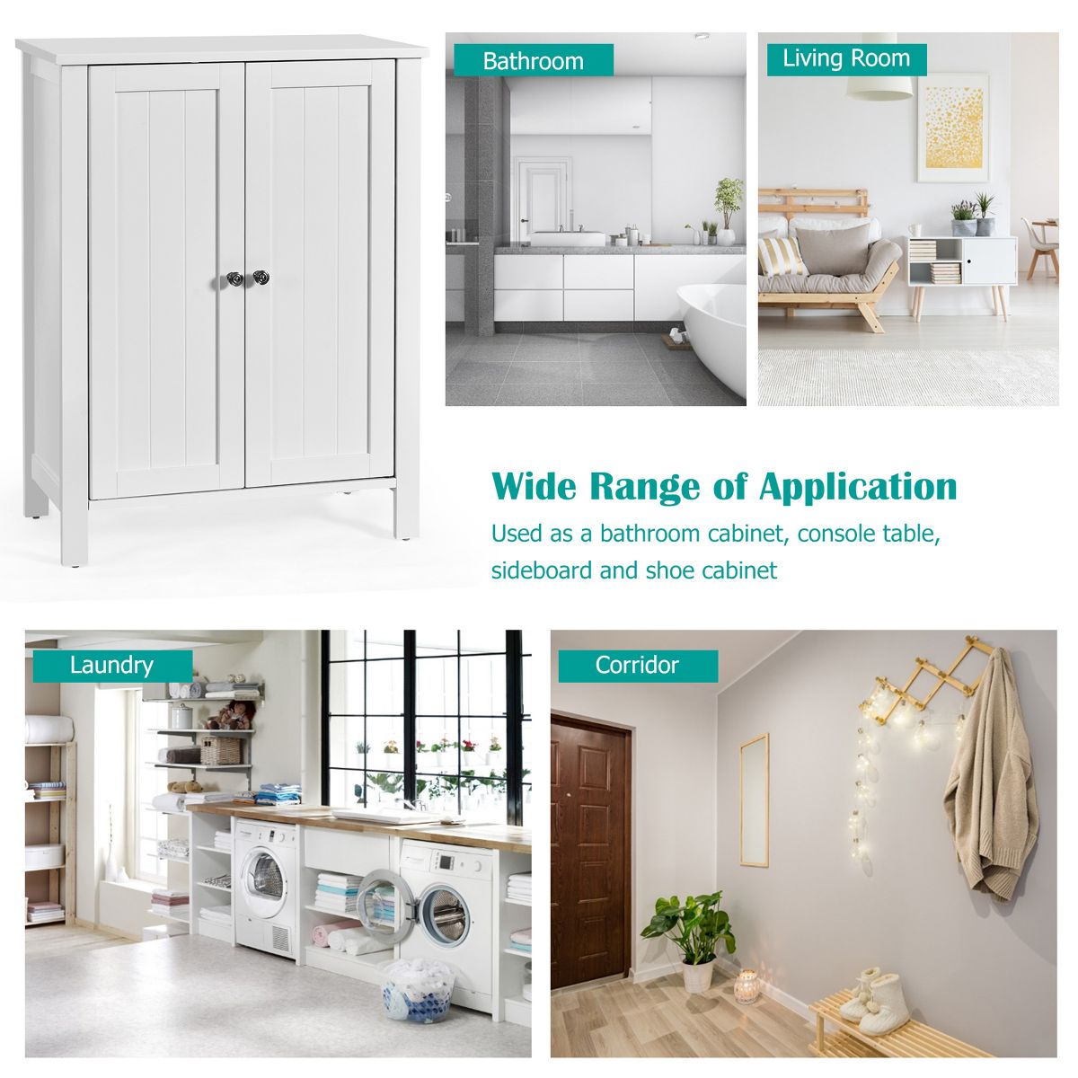 Cabinet - Costway 2-Door Bathroom Floor Storage Cabinet Space Saver Organizer White ( see all photos)
