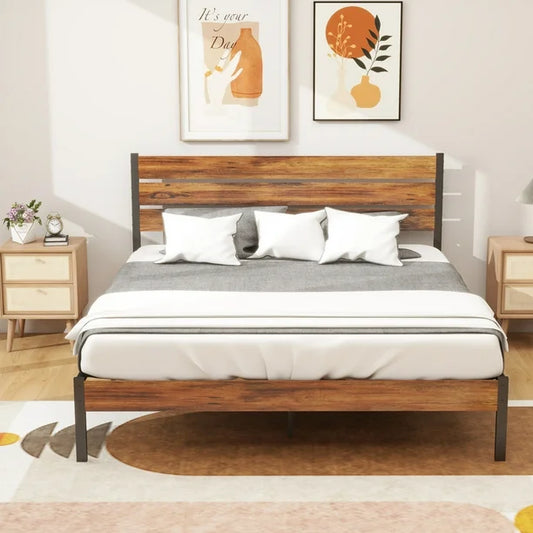 Bed - Full Size Simenmax Full Size Bed Frame with Headboard, Mattress Foundation with All Sturdy Metal Support, Under Bed Storage, No Box Spring Needed, Rust Brown