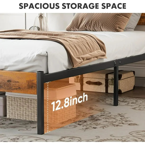 Bed - Full Size Simenmax Full Size Bed Frame with Headboard, Mattress Foundation with All Sturdy Metal Support, Under Bed Storage, No Box Spring Needed, Rust Brown
