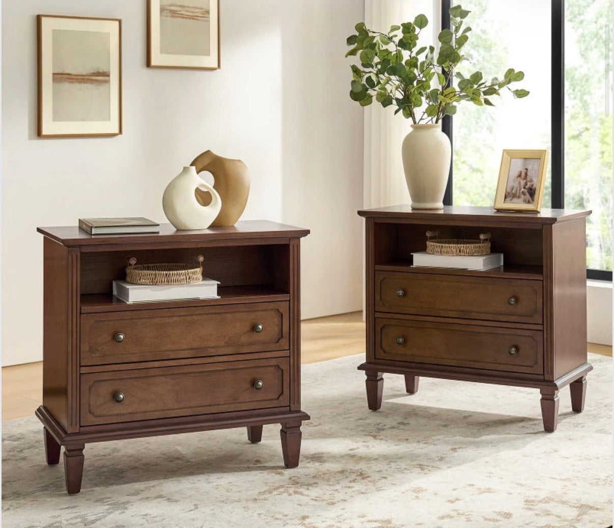 End Table/Nightstand Set of 2 - Galatea 2 - Drawer Solid Wood End Table (see all photos some damage)