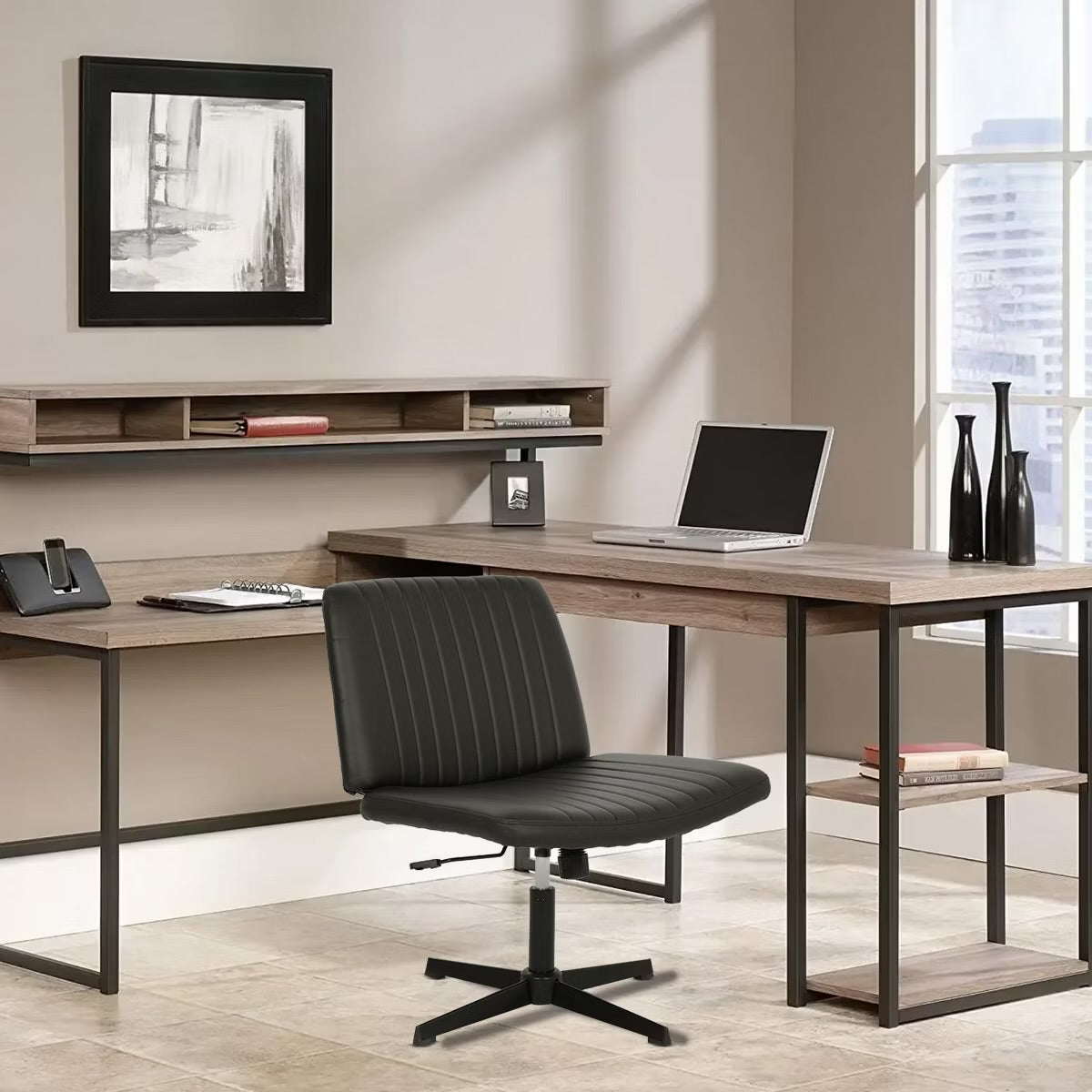 Office Chair - Criss Cross Chiar Armless Adjustable Swivel Padded Home Office Desk Chair Wide Seat Computer Task for Home Office, Black