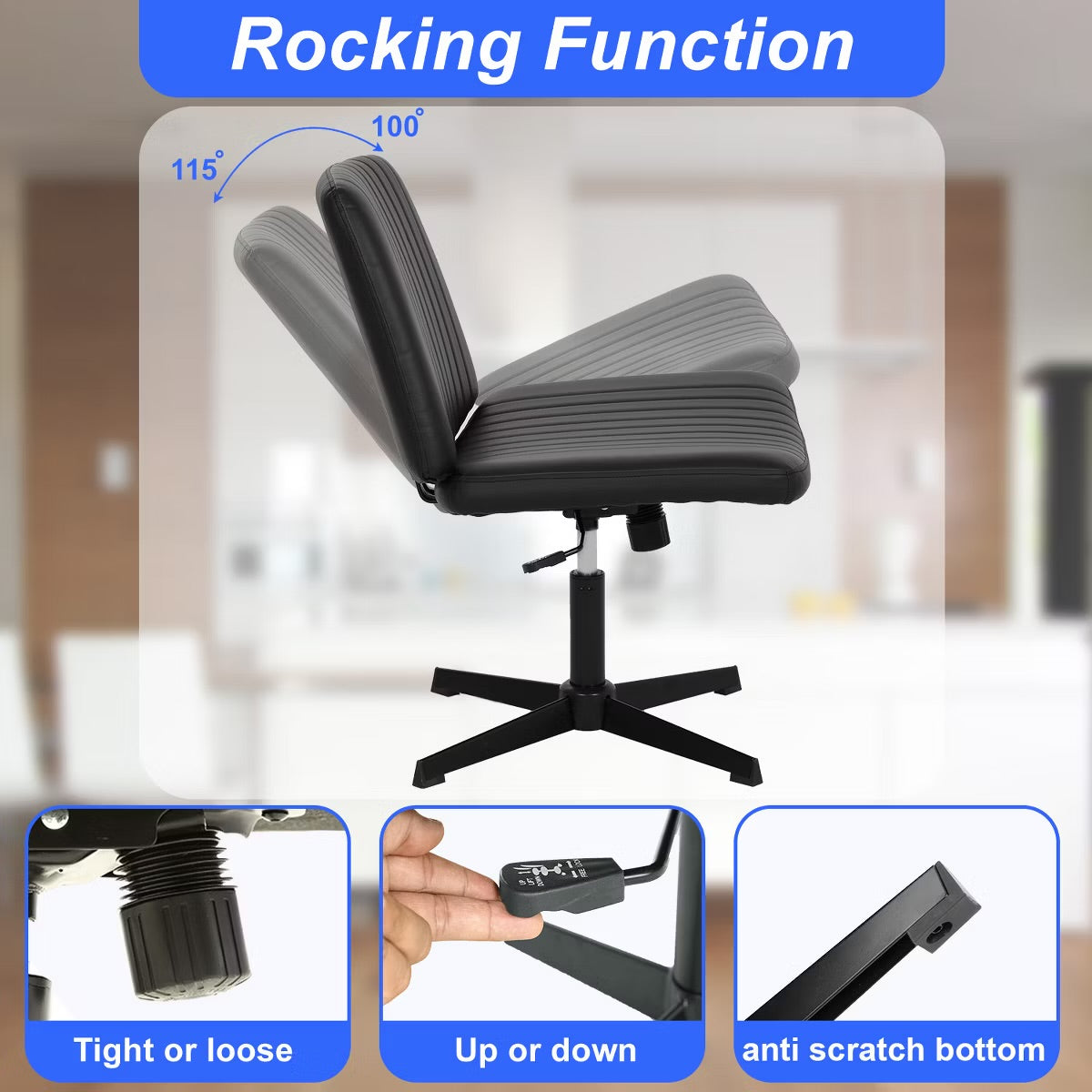 Office Chair - Criss Cross Chiar Armless Adjustable Swivel Padded Home Office Desk Chair Wide Seat Computer Task for Home Office, Black