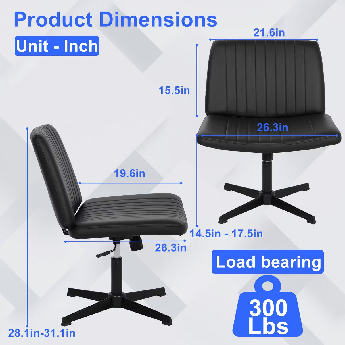 Office Chair - Criss Cross Chiar Armless Adjustable Swivel Padded Home Office Desk Chair Wide Seat Computer Task for Home Office, Black