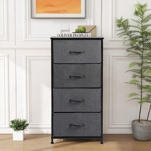 Fabric Drawer Dresser - Classical Gray 4 Drawer 11.8 in. Wide Chest of Drawers with Wood Top Fabric Bins for Bedroom