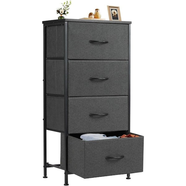 Fabric Drawer Dresser - Classical Gray 4 Drawer 11.8 in. Wide Chest of Drawers with Wood Top Fabric Bins for Bedroom