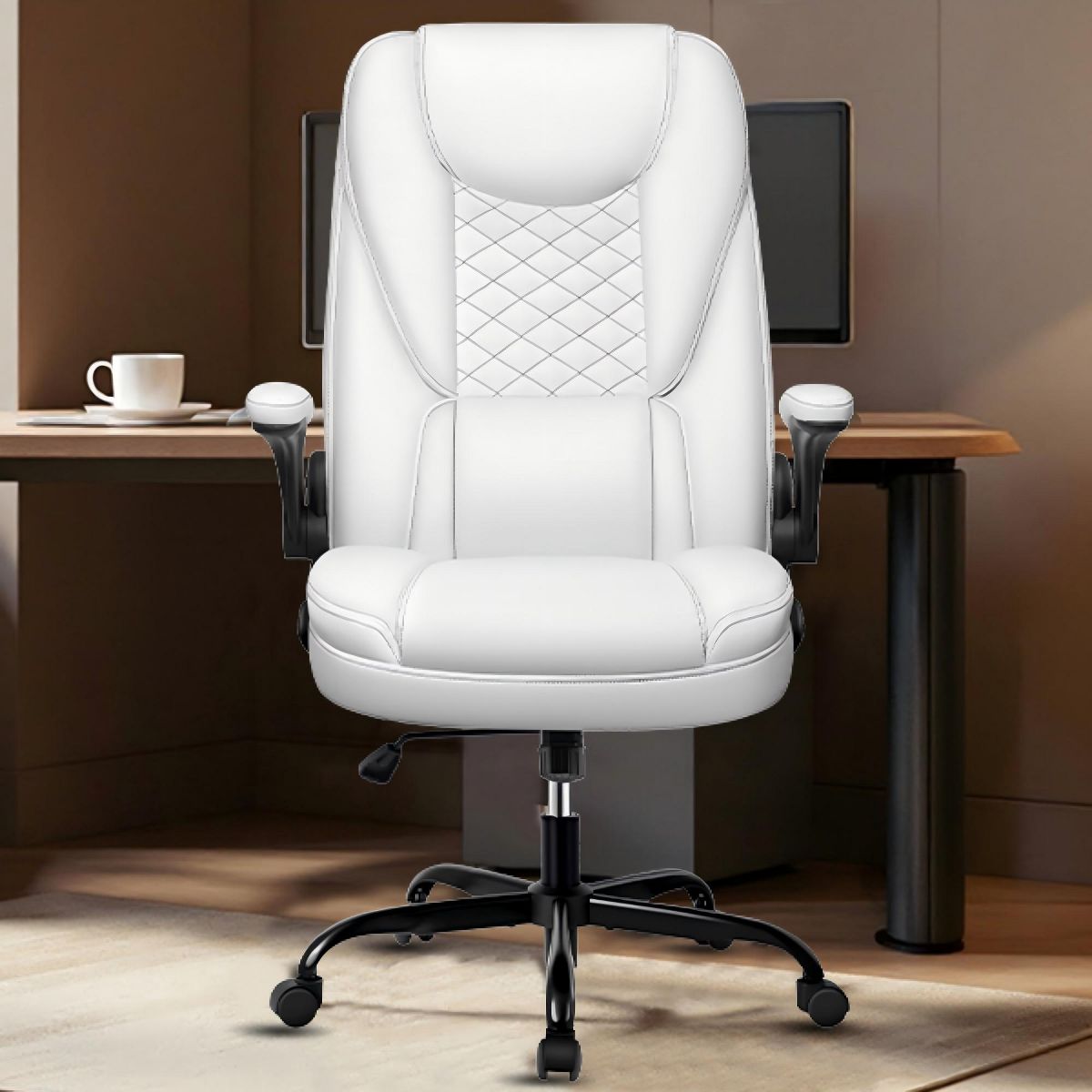 Office Chair - KERDOM Adjustable Office Desk Chair, Ergonomic Executive Chair with Padded Headrest and Armrests, White