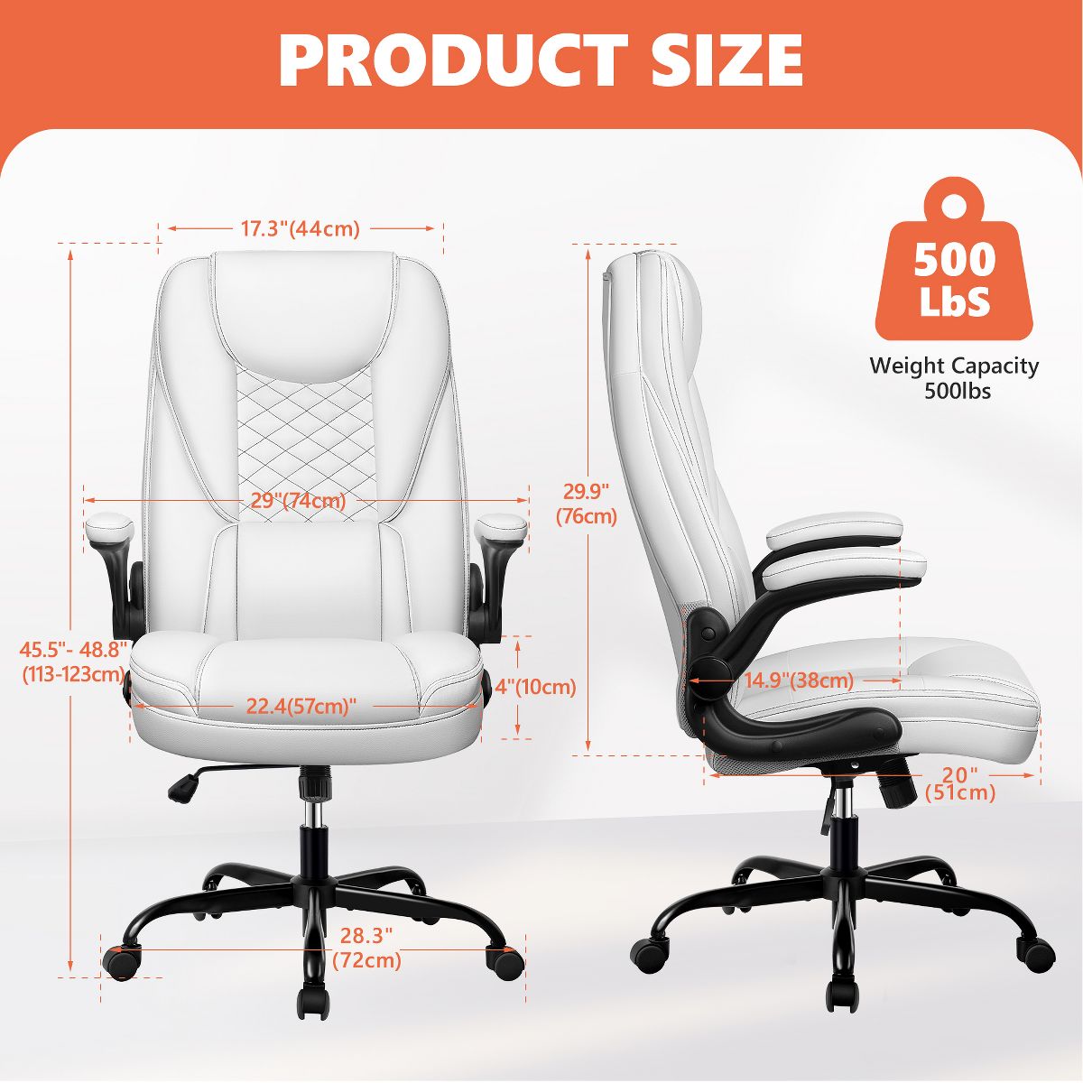 Office Chair - KERDOM Adjustable Office Desk Chair, Ergonomic Executive Chair with Padded Headrest and Armrests, White