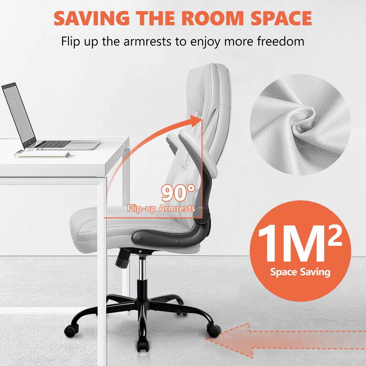 Office Chair - KERDOM Adjustable Office Desk Chair, Ergonomic Executive Chair with Padded Headrest and Armrests, White