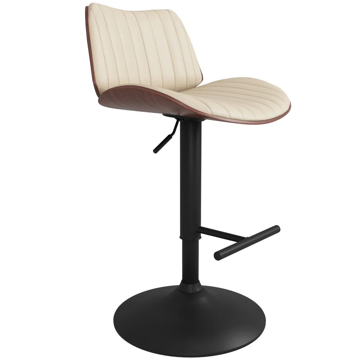 Barstool Single - Adjustable Height Goulding Adjustable Swivel Upholstered Mid-Century Modern Bar Stool with Hydraulic Lift and Footrest