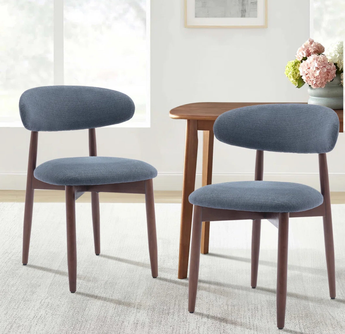 Dining Chair - Set of 2 Mid-century Modern Solid Wood Upholstered - WF11.7.25