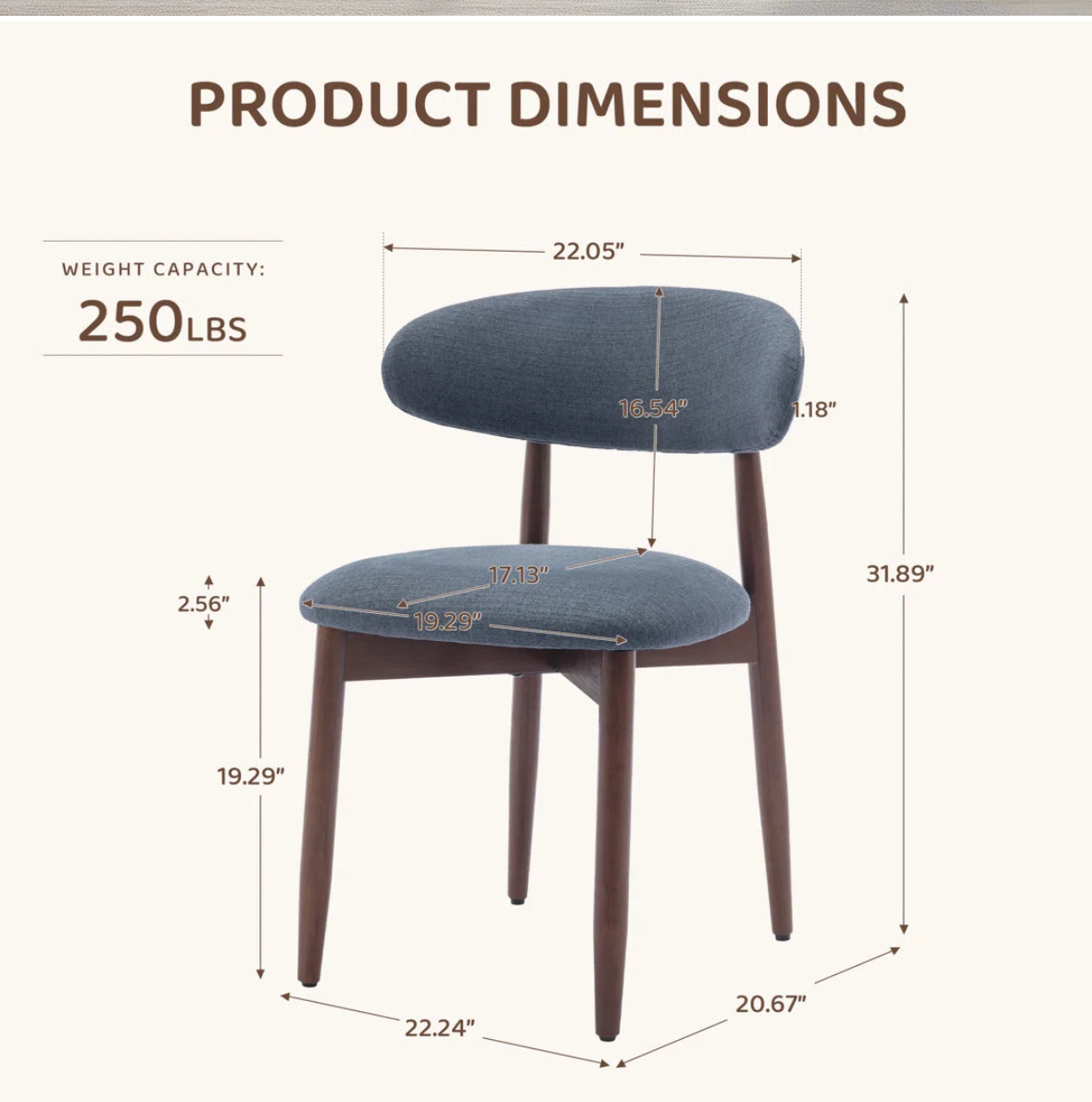 Dining Chair - Set of 2 Mid-century Modern Solid Wood Upholstered - WF11.7.25