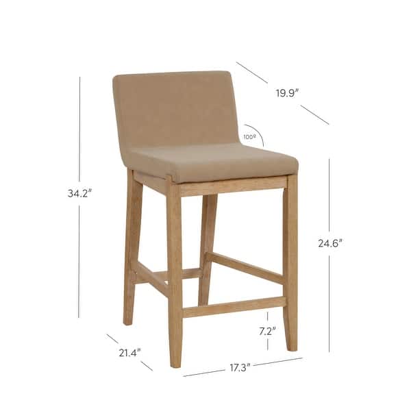 Barstool Set of 2 - 24” Gracie Modern Upholstered and Brushed Wooden Legs - Light Brown