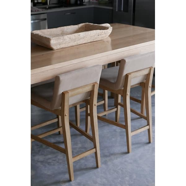 Barstool Set of 2 - 24” Gracie Modern Upholstered and Brushed Wooden Legs - Light Brown