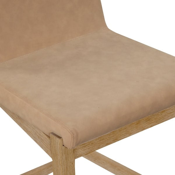 Barstool Set of 2 - 24” Gracie Modern Upholstered and Brushed Wooden Legs - Light Brown