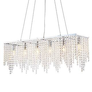 Chandelier - Sefinn Four 6-Light 32 in. Rectangular Chrome Finish Chandelier with Clear Crystal - WF11.7.25
