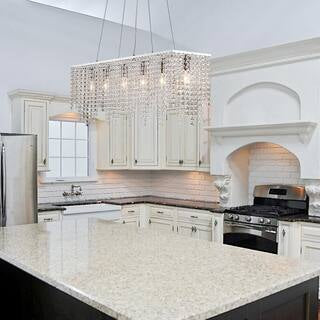 Chandelier - Sefinn Four 6-Light 32 in. Rectangular Chrome Finish Chandelier with Clear Crystal - WF11.7.25