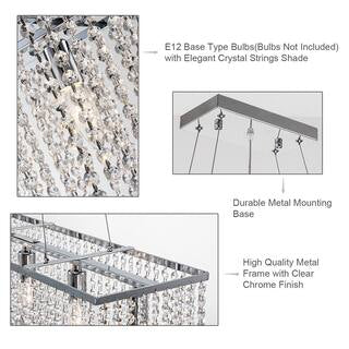 Chandelier - Sefinn Four 6-Light 32 in. Rectangular Chrome Finish Chandelier with Clear Crystal - WF11.7.25