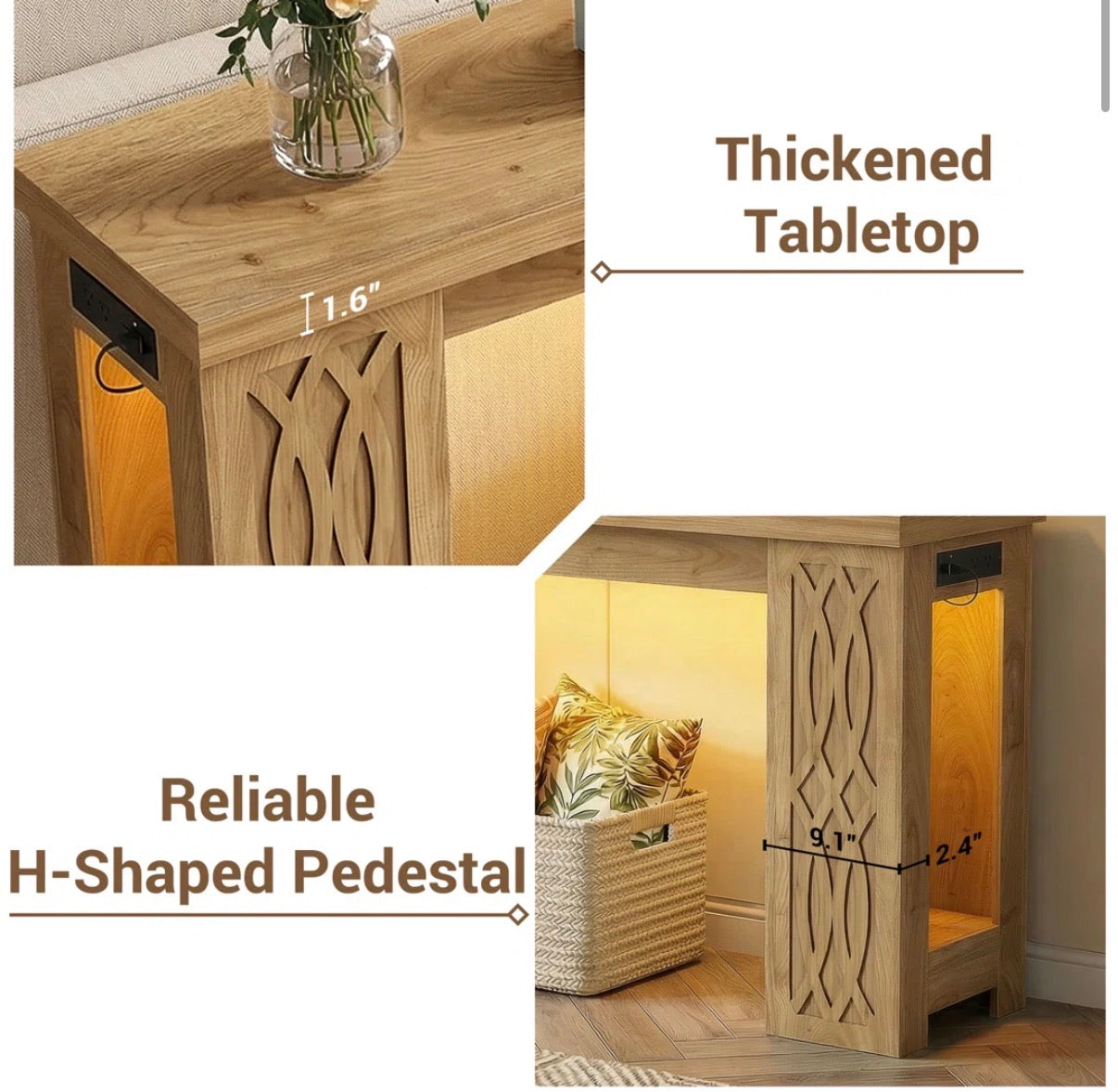 Console Table - 63" Console Table with Charging Station and LED lights