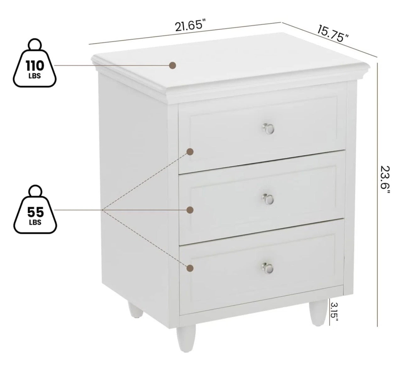 End Table/Nightstand - Red Barrel Studio White Nightstand 21.6W