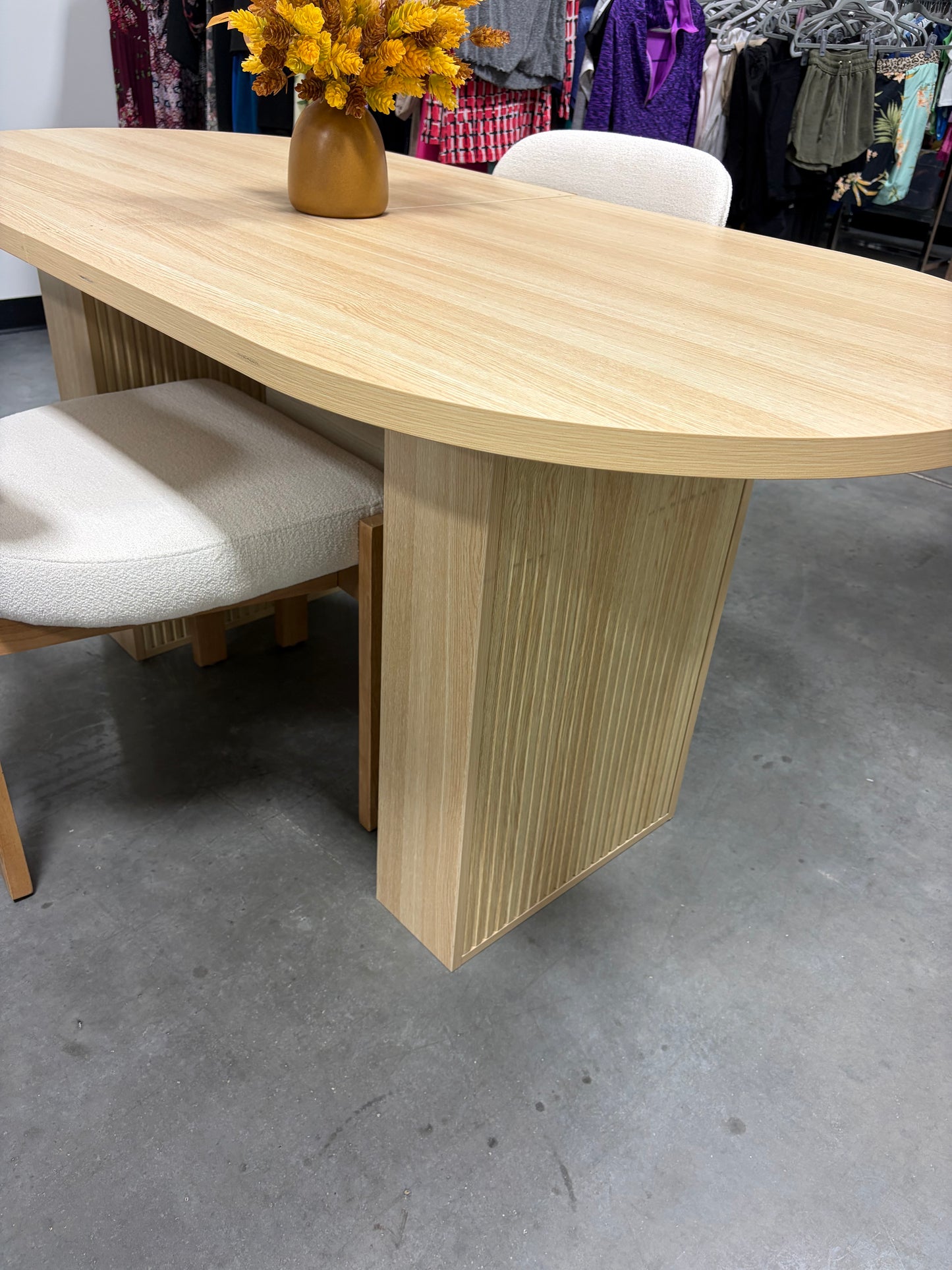 Dining Table - 63” x 30.75” Natural Wood Look with Fluted Legs (some flaws, see all photos)