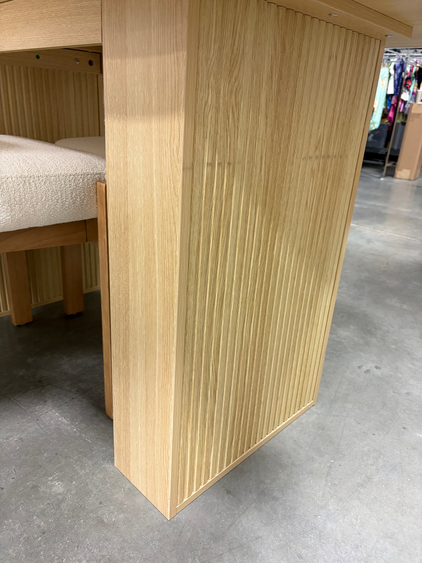 Dining Table - 63” x 30.75” Natural Wood Look with Fluted Legs (some flaws, see all photos)