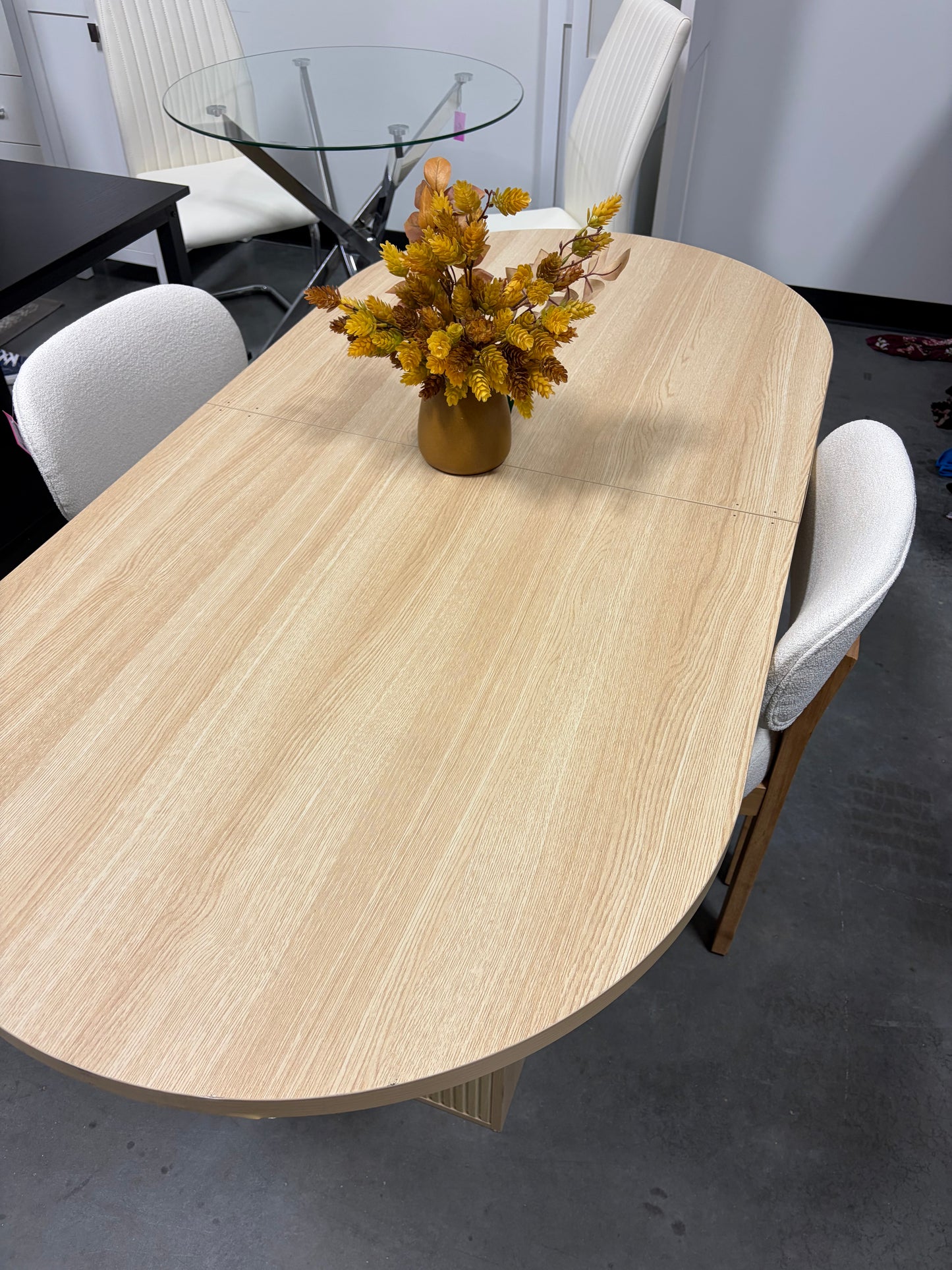 Dining Table - 63” x 30.75” Natural Wood Look with Fluted Legs (some flaws, see all photos)