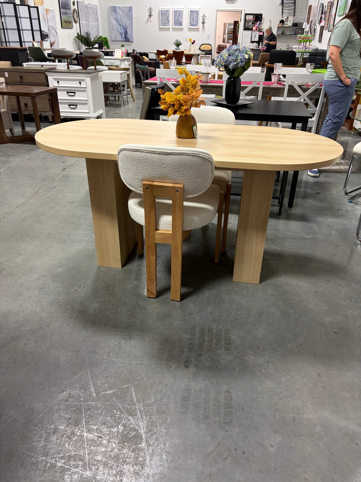 Dining Table - 63” x 30.75” Natural Wood Look with Fluted Legs (some flaws, see all photos)