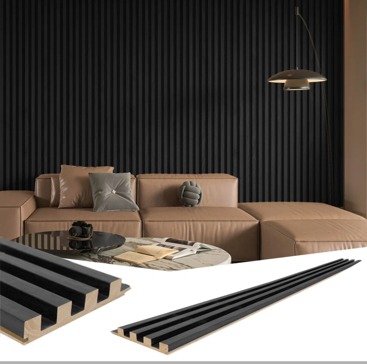 Paneling - 4 PCS 103.94''x5.7'' Black Slat Solid Wood Wall Paneling for Interior and Ceiling Decoration(16.45 sq.ft./Case) - WF11.7.25