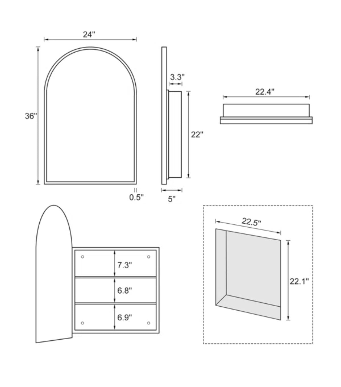 Mirror - Bathroom Elmira 24''W 36'' H Recessed & Surface Medicine Cabinet Mirror - WF11.7.25