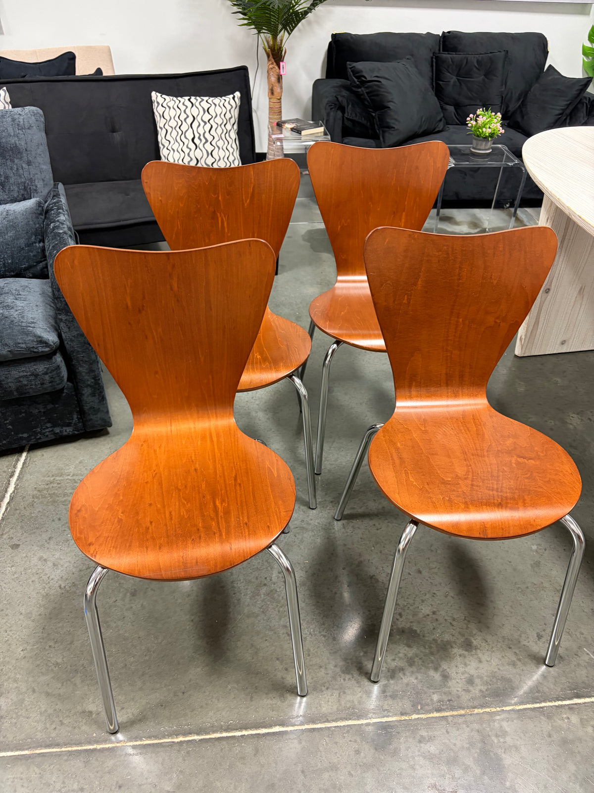 Dining Chair Set of 4 - Mid-Century Modern Wooden Dining Chairs, Dinning Room Chair, Contemporary Stackable Bentwood Kitchen Interior Armless Chairs with Steel Legs (Color : Walnut Color)