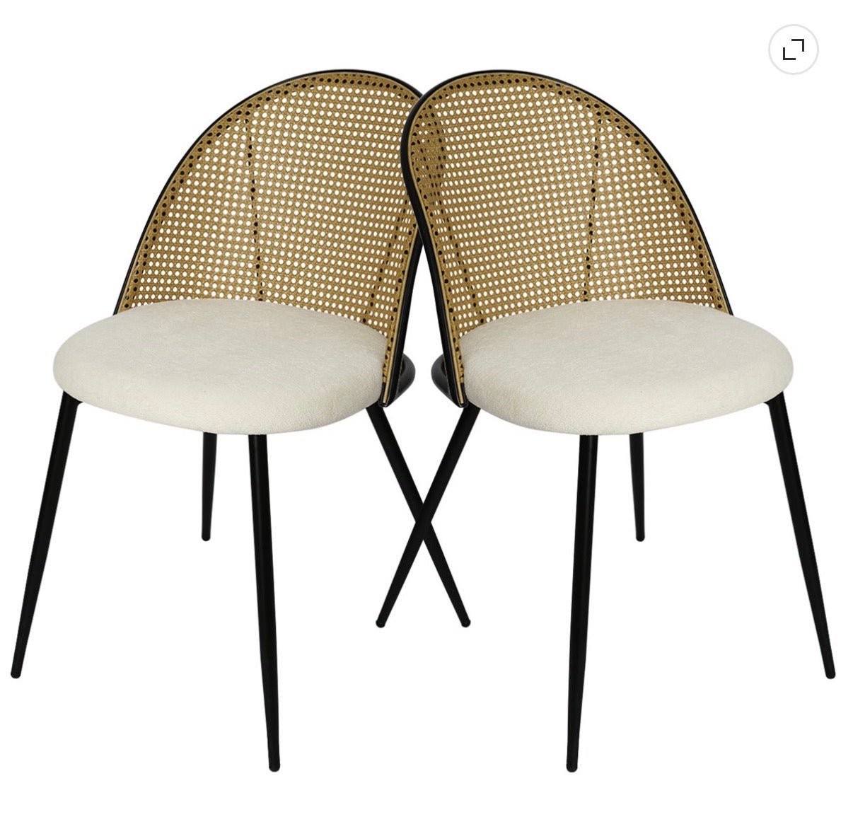Dining Chair Set of 2 - Rattan Boucle Dining Chair