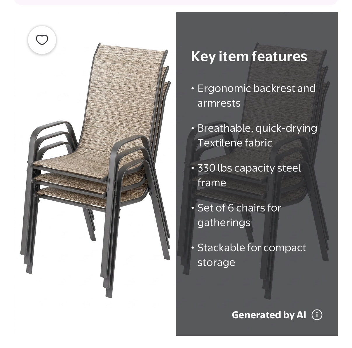 Outdoor Dining Chairs Set of 6 - Stackable Patio Chairs