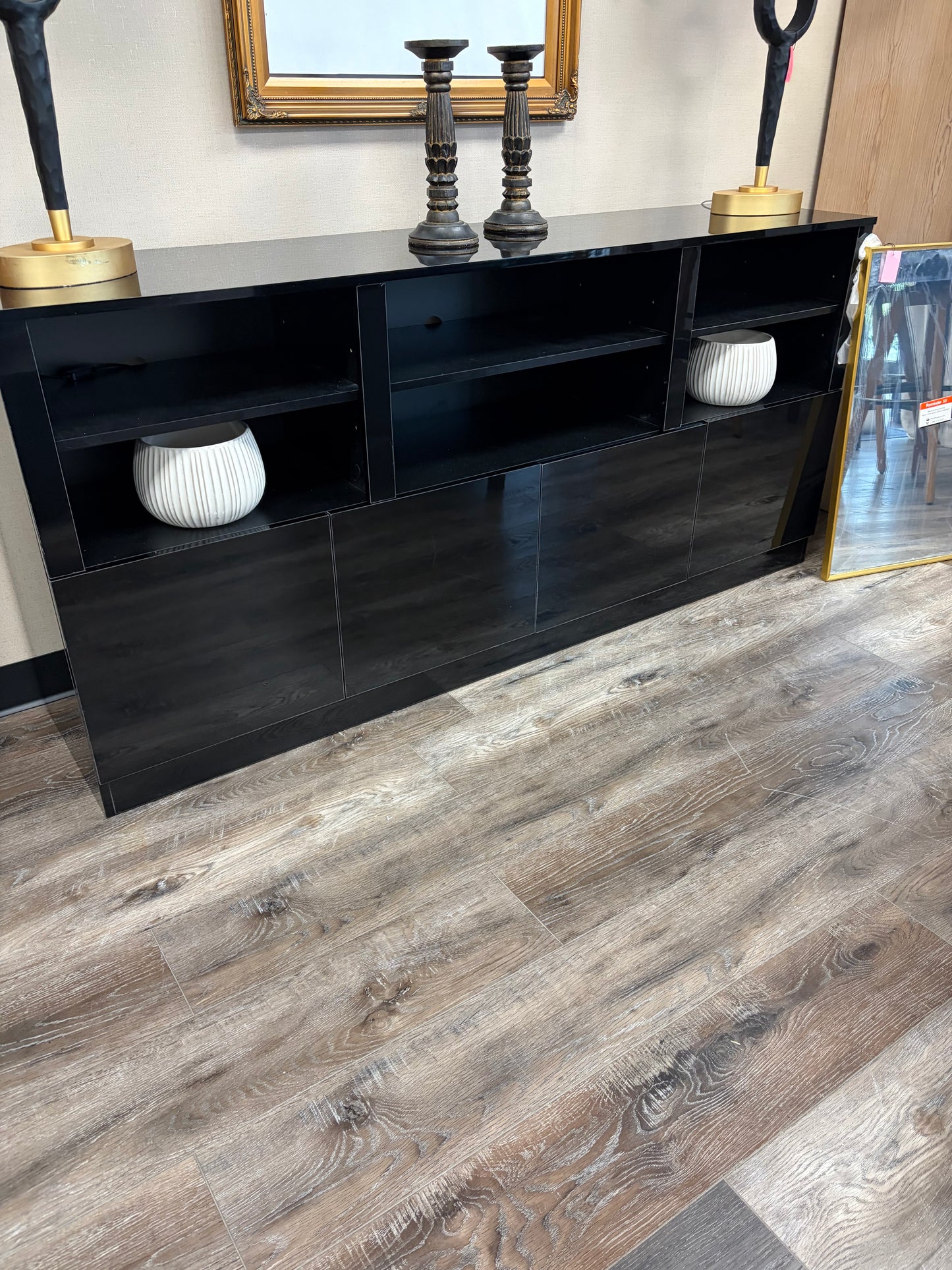 Media Center - Blotout 70” TV Stand with LED Light for 75/80/85 Inch TVs, Modern High Entertainment Center Gaming Media Console with 6 Storage Shelves & 4 Doors for Living Room