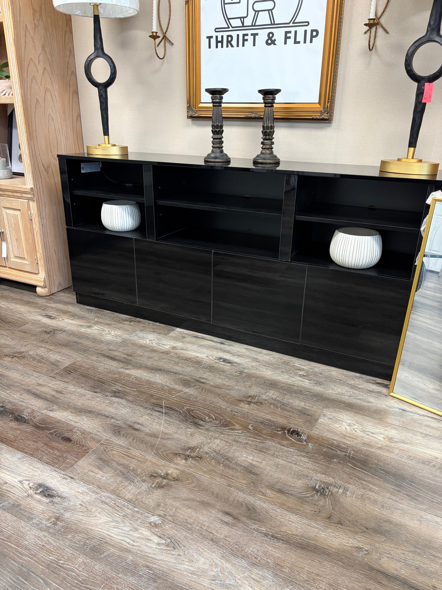 Media Center - Blotout 70” TV Stand with LED Light for 75/80/85 Inch TVs, Modern High Entertainment Center Gaming Media Console with 6 Storage Shelves & 4 Doors for Living Room