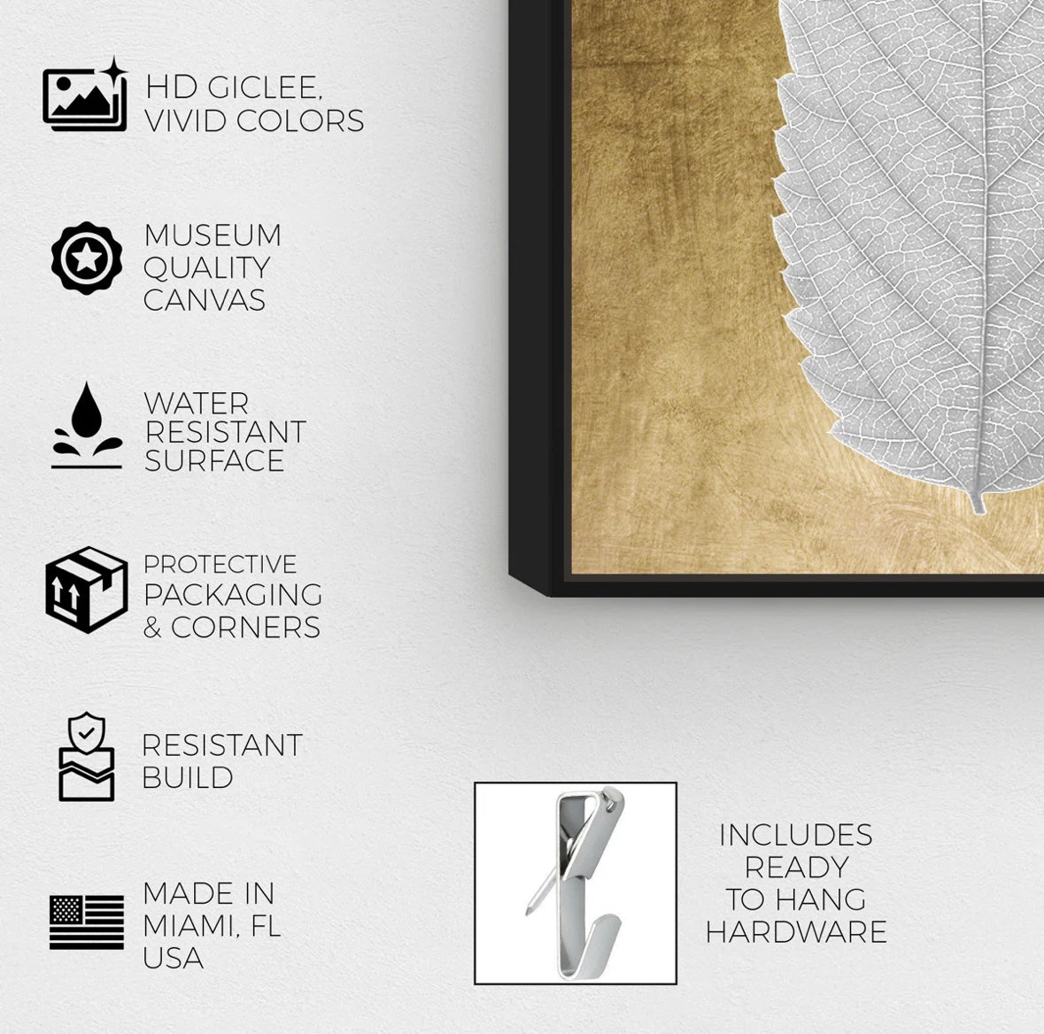 Wall Art - 17” x 25” Leaf in Gold - WF Art