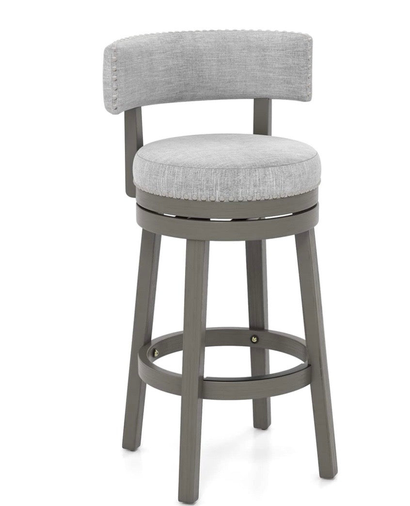 Barstool Single - 31” Drevy Bar Stool, 31-inch Modern 360° Swivel Barstool with Upholstered Back & Seat, Solid Rubber Wood Legs - WM11.19.25