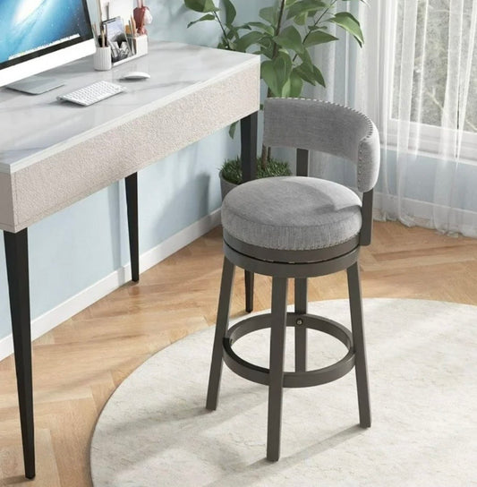 Barstool Single - 31” Drevy Bar Stool, 31-inch Modern 360° Swivel Barstool with Upholstered Back & Seat, Solid Rubber Wood Legs - WM11.19.25