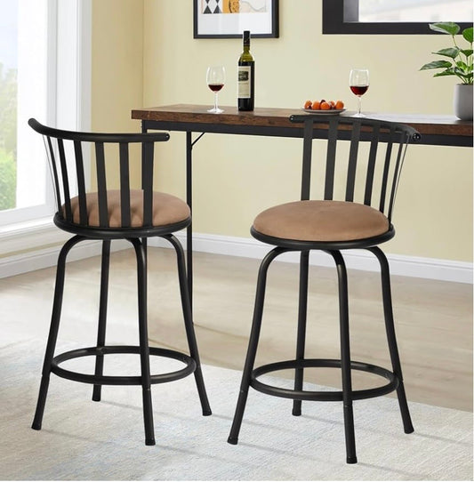 Barstool Set of 2 - 24” Country Style Bar Chairs with Back and Footrest Swivel - WM11.19.25