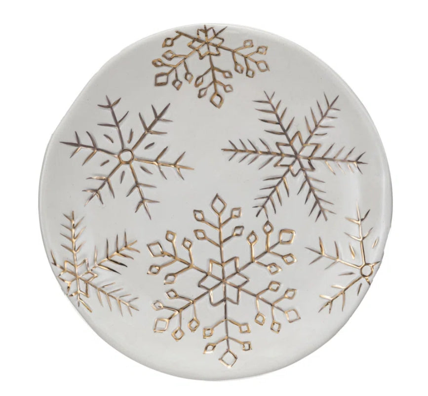 Winter - Stoneware Plate with Gold Electroplated Snowflakes - WF