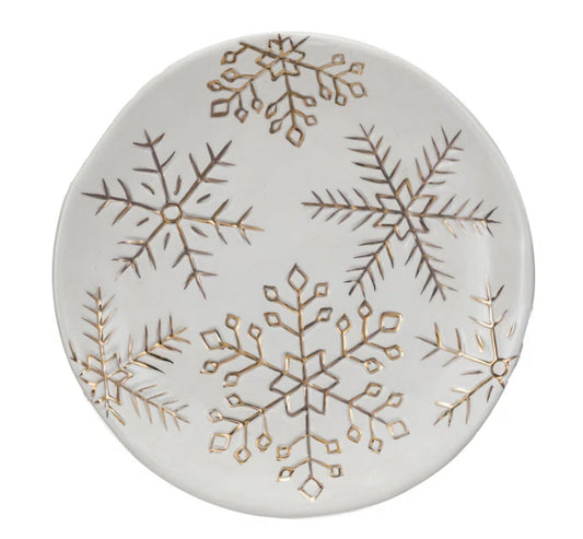 Winter - Stoneware Plate with Gold Electroplated Snowflakes - WF