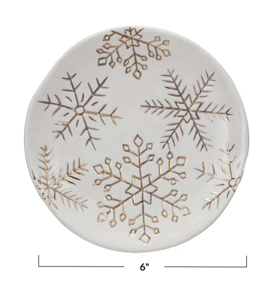 Winter - Stoneware Plate with Gold Electroplated Snowflakes - WF