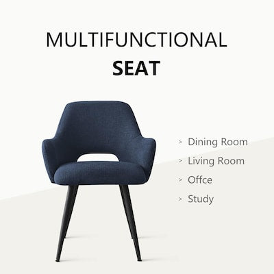 Dining Chair Set of 2 - Maison Boucle Set of 2 Modern Blue Upholstered Dining Chairs with Arms Open Back and Metal Legs for Kitchen